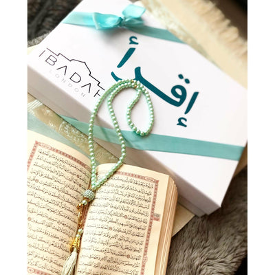 Personalised Quran Gift Set with Prayer Mat - Ice Blue - Ibadah London