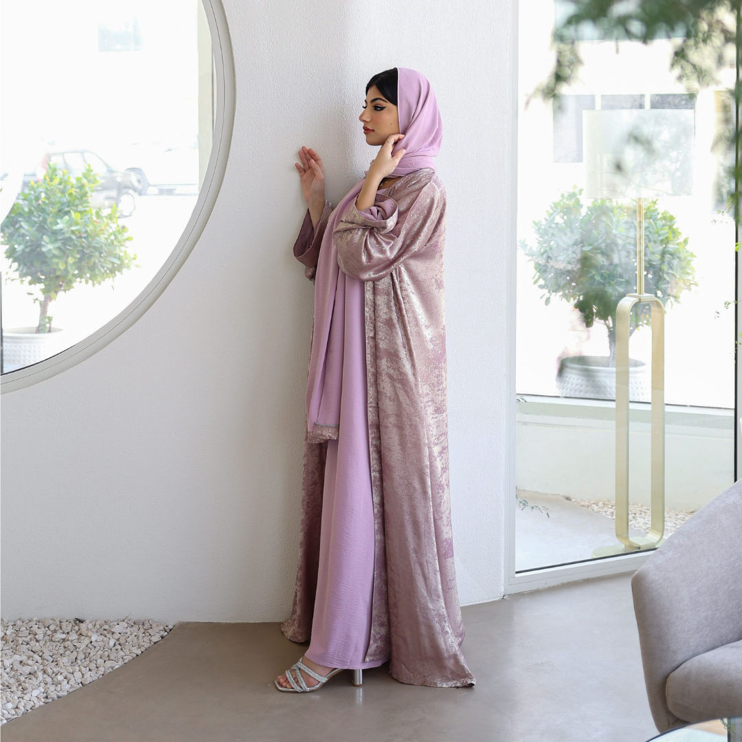 Noor Al Shams Luxe Satin Abaya Blush Pink