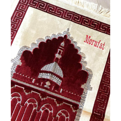 Personalised Velvet Prayer Mat - Red - Ibadah London