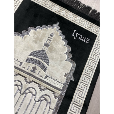 Personalised Velvet Prayer Mat - Black - Ibadah London